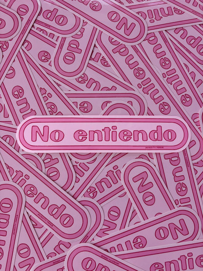Pink stickers with 'No Entiendo' text on a pink background by Meredith Hoagie