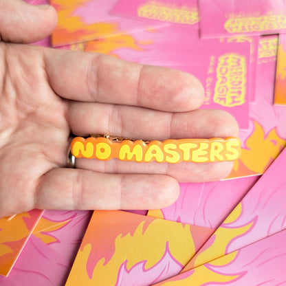 No Gods No Masters No Kings Hair Clips Meredith Hoagie No Masters Size Reference on top of a hand