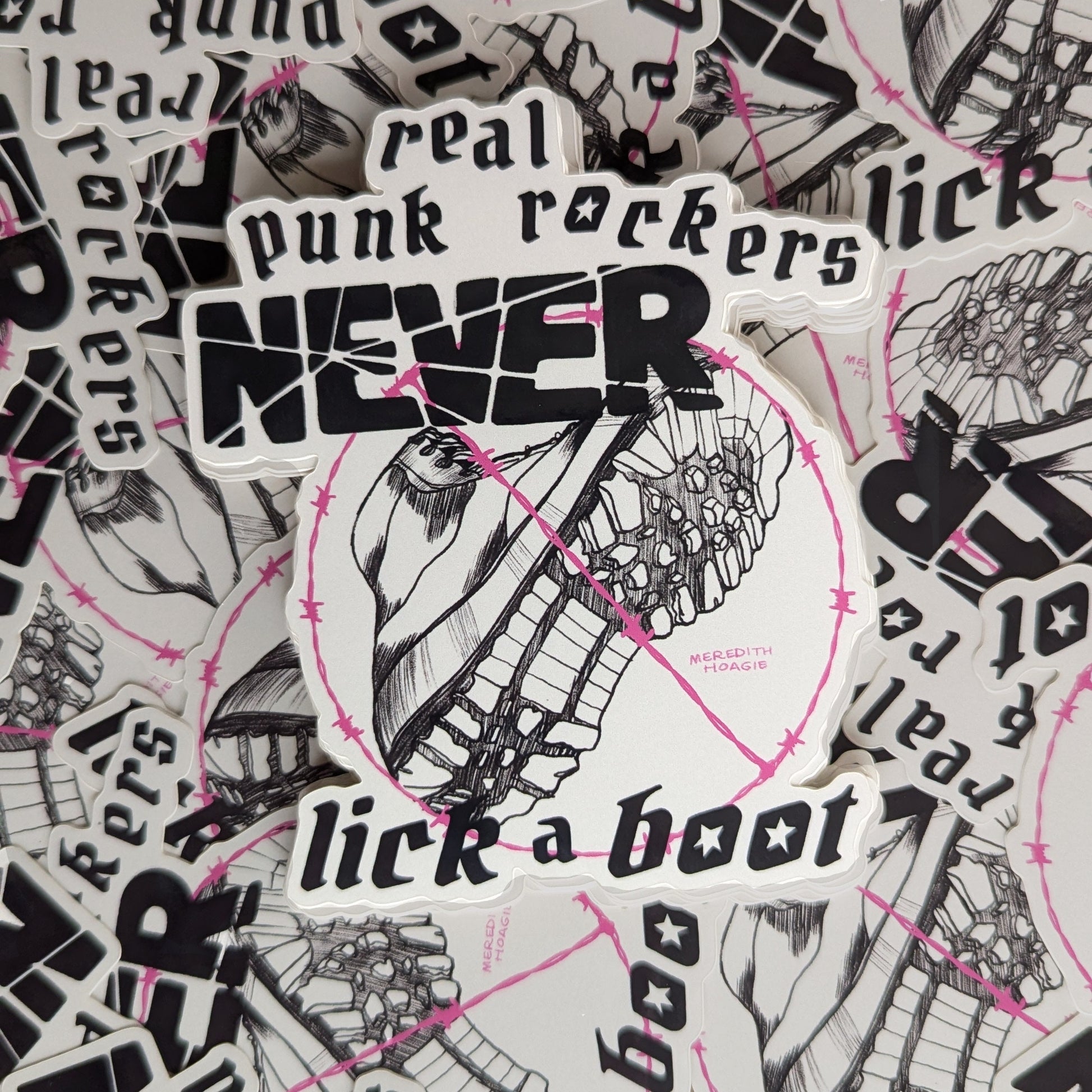Real Punk Rockers Never Lick a Boot Sticker by Meredith Hoagie on top of similar stickers