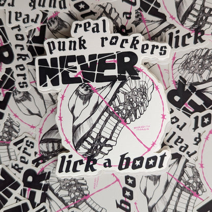 Real Punk Rockers Never Lick a Boot Sticker by Meredith Hoagie on top of similar stickers