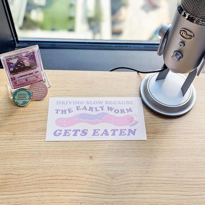 Driving Slow Because the Early Worm Gets Eaten – Funny Pastel Bumper Sticker for Cautious Girls, Cute Slow Driver Car Decal for Pretty Cars