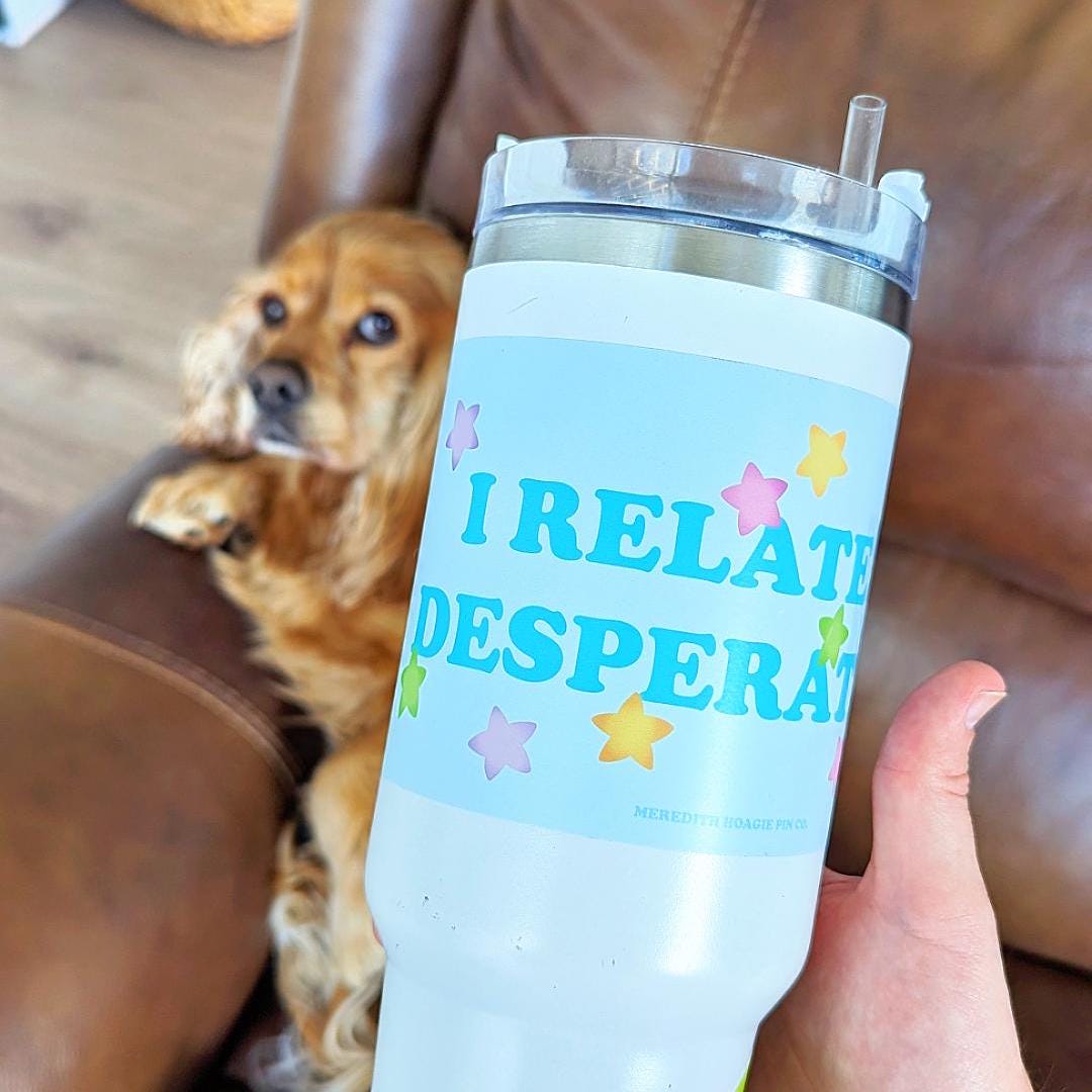 I Relate to Desperation! – Funny Bumper Sticker for the Chronically Overwhelmed, Cute Pastel Sticker for Car, Laptop, or Notebook