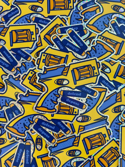 Deny Defend Depose Nerf Gun Holographic Glitter Sticker