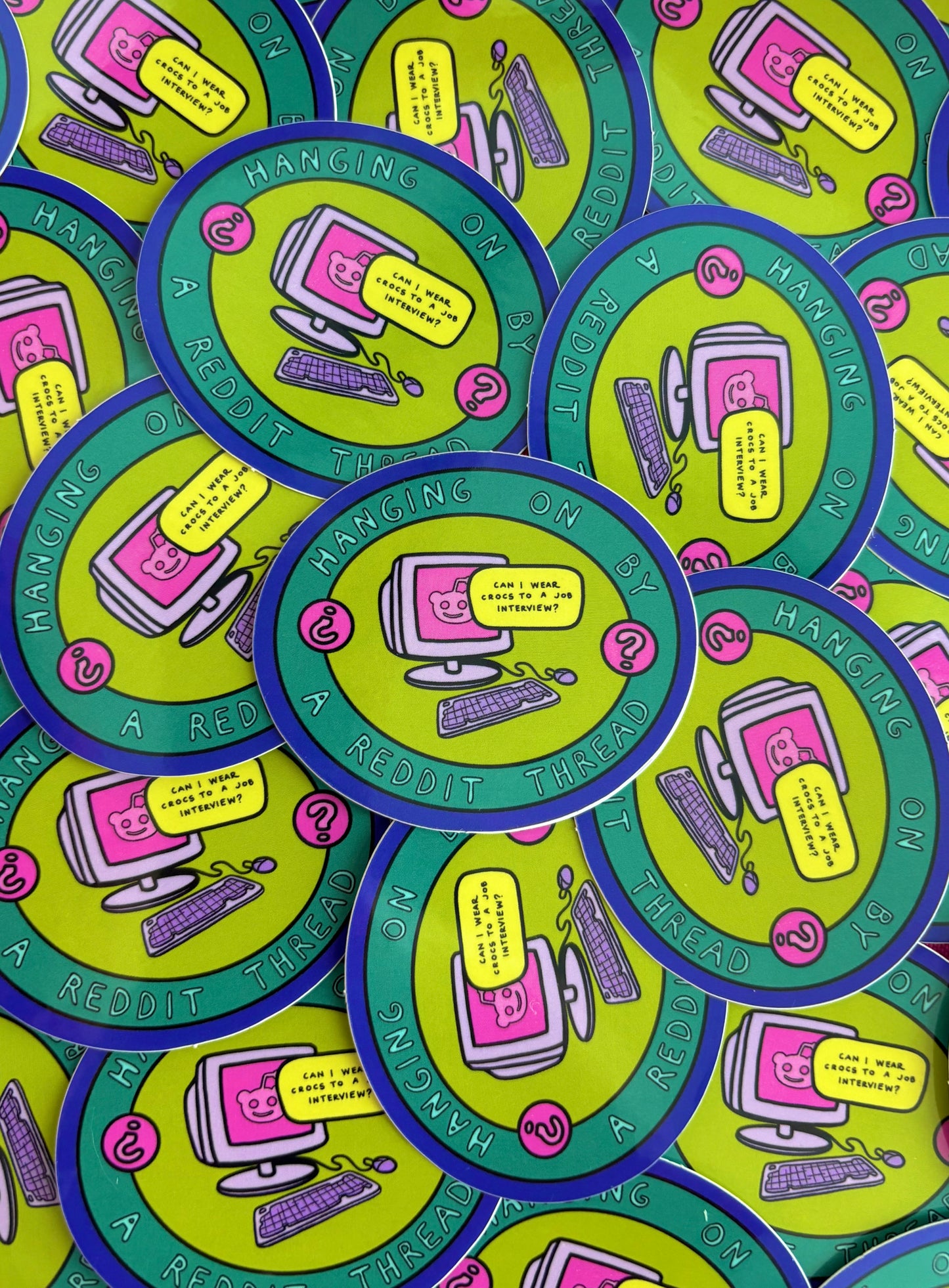 Hanging On By a Reddit Thread Die Cut Sticker